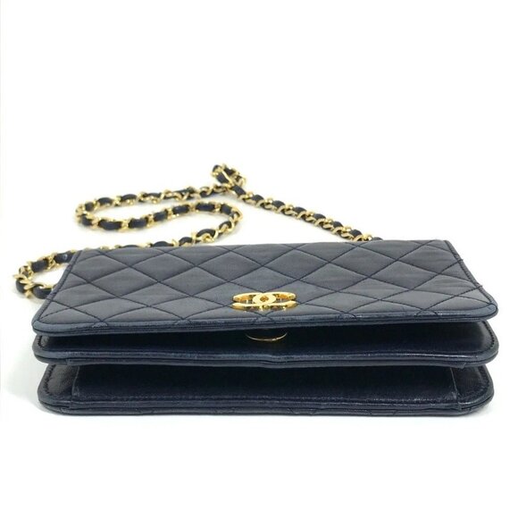 CHANEL CC Matelasse/Shoulder Chain Shoulder Bag Lambskin Leather Navy - Picture 8 of 16